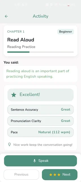 Reading practice activity with detailed feedback