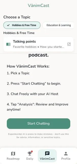 VanimCast - Choose conversation topics